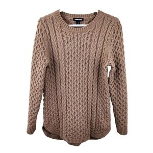 Lands' End‎ Small Tan Donegal Chunky Cable Knit Sweater Women Wool Blend